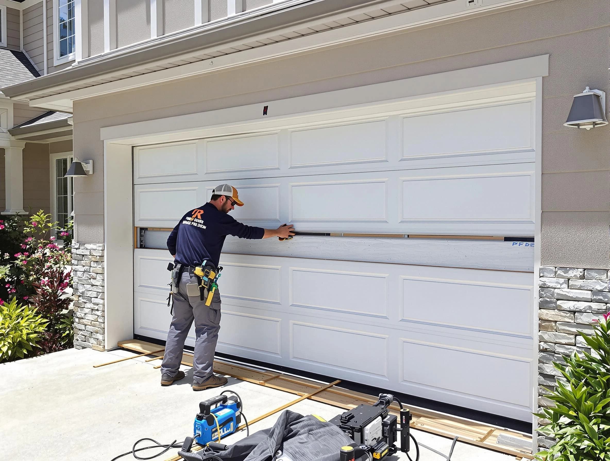 King George Garage Door Repair team performing complete garage door replacement at King George residence