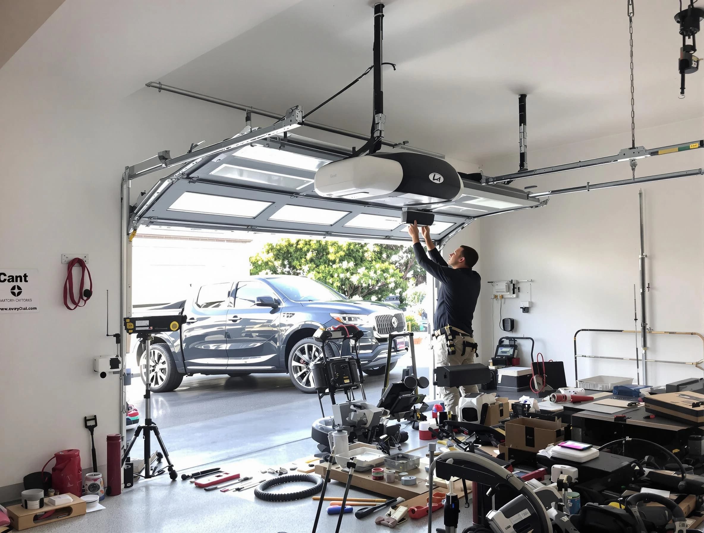 King George Garage Door Repair specialist installing smart garage door opener system in King George home