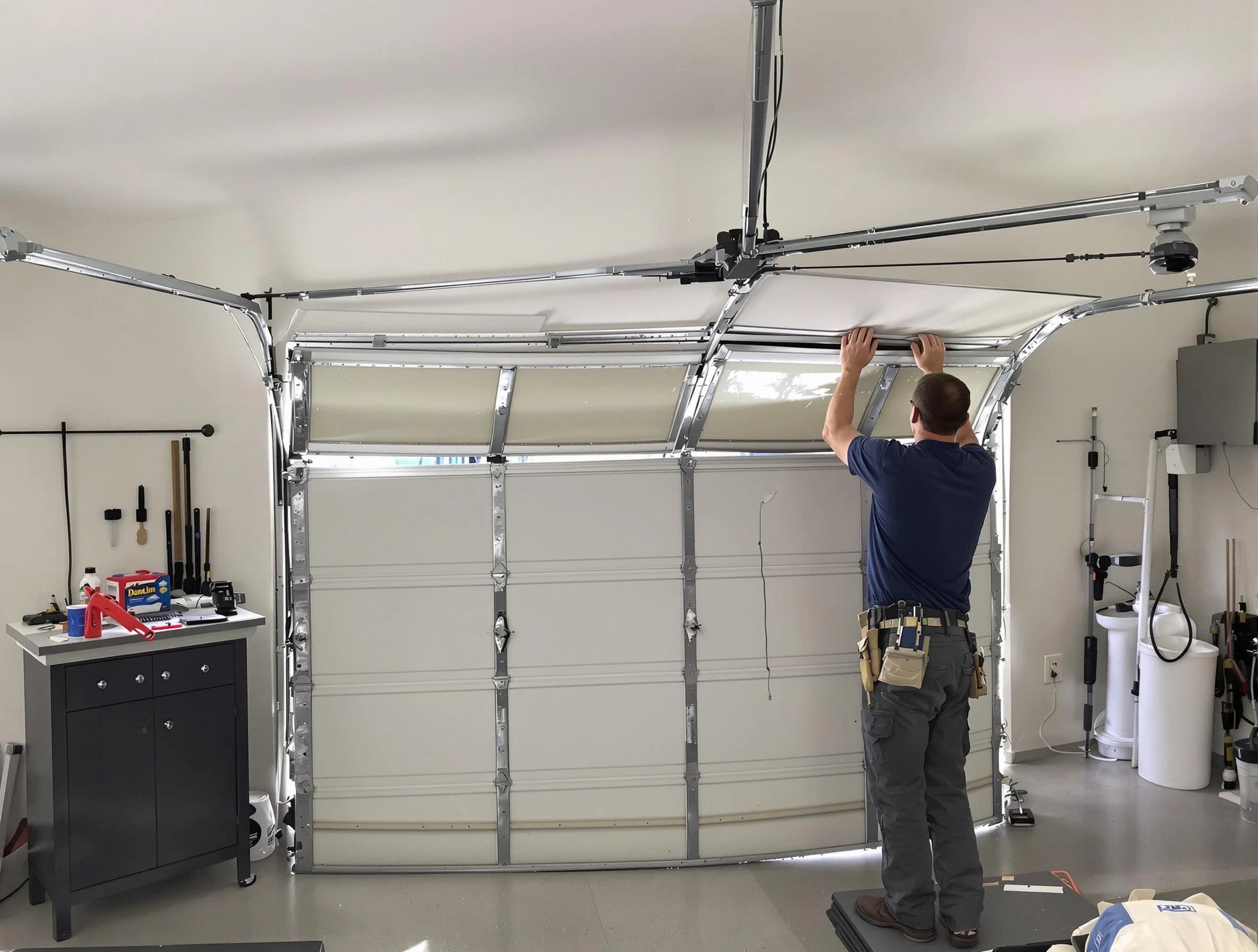 King George Garage Door Repair specialist performing precise section replacement on King George garage door