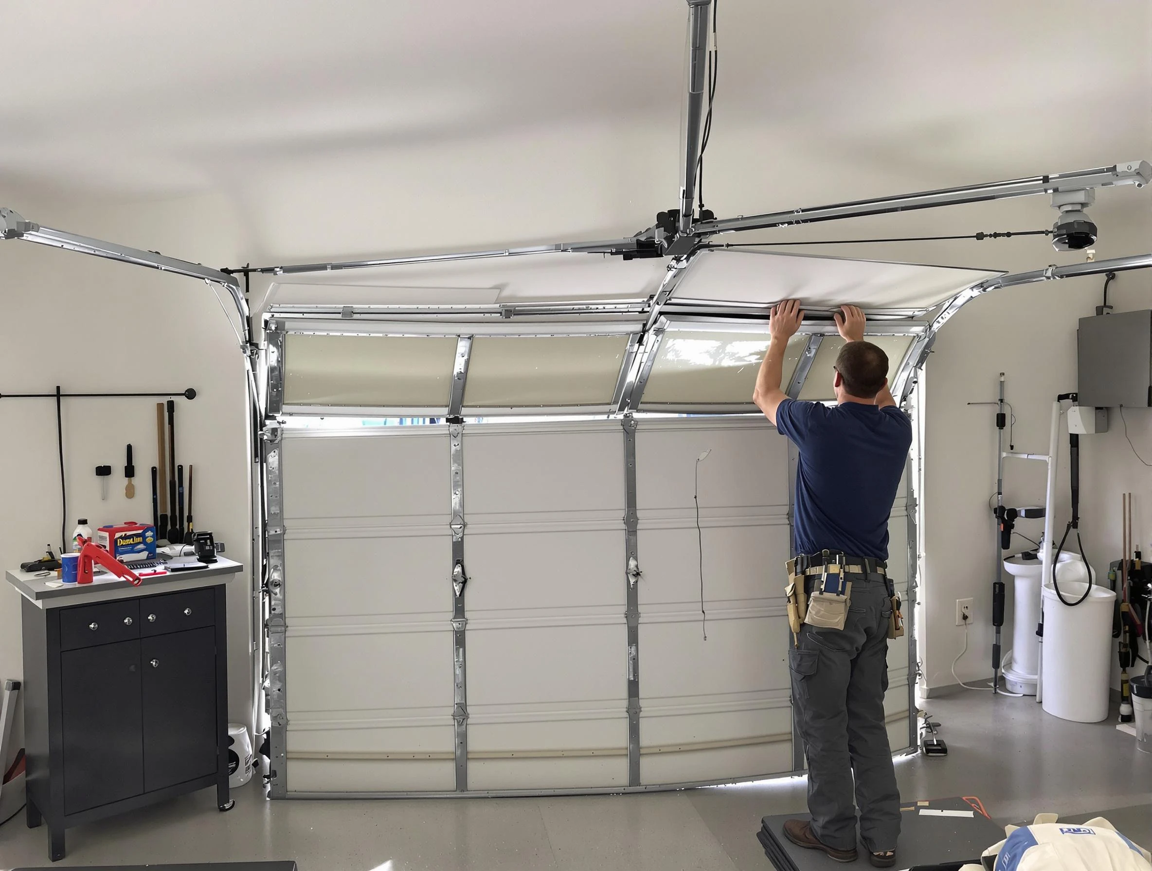 King George Garage Door Repair specialist performing precise section replacement on King George garage door